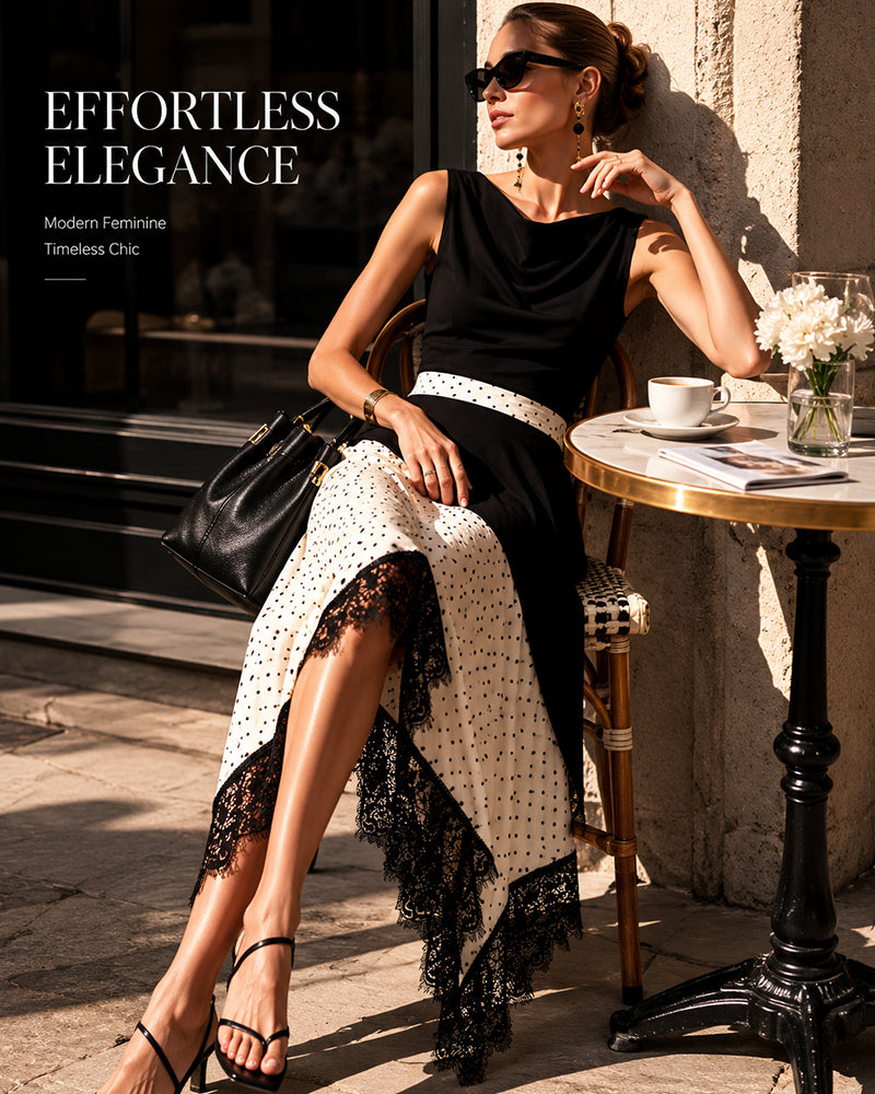 Harper | Asymmetric Maxi Dress with Lace Trim