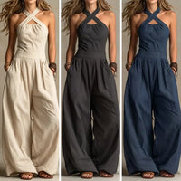 Bianca | Linen and Cotton Jumpsuit with Elegant Cross Neckline