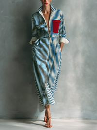 Imani | Cotton-Blend Striped Shirt Dress