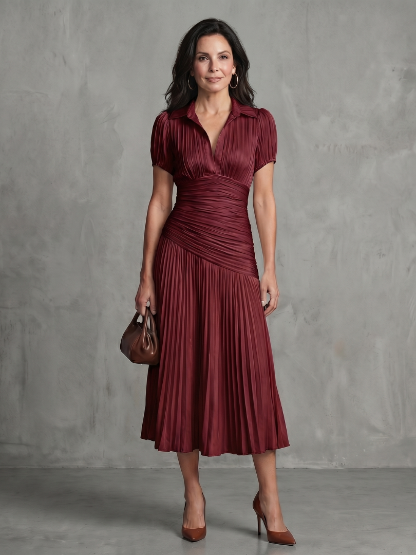 Striped Pleated-Waist Midi Dress