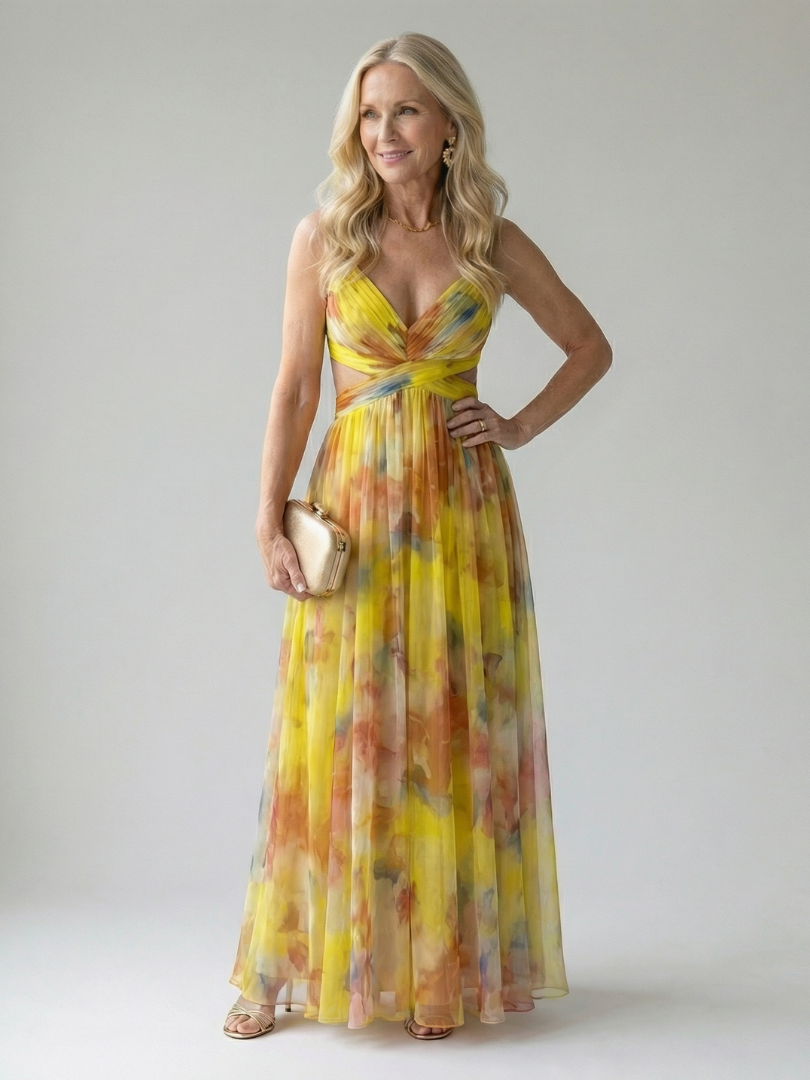 Sleeveless Wrap-Bodice Maxi Dress