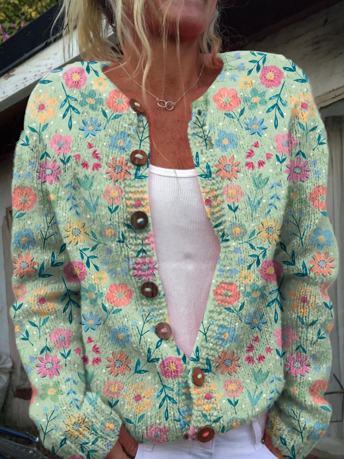 Vintage-Inspired Floral Knit Cardigan