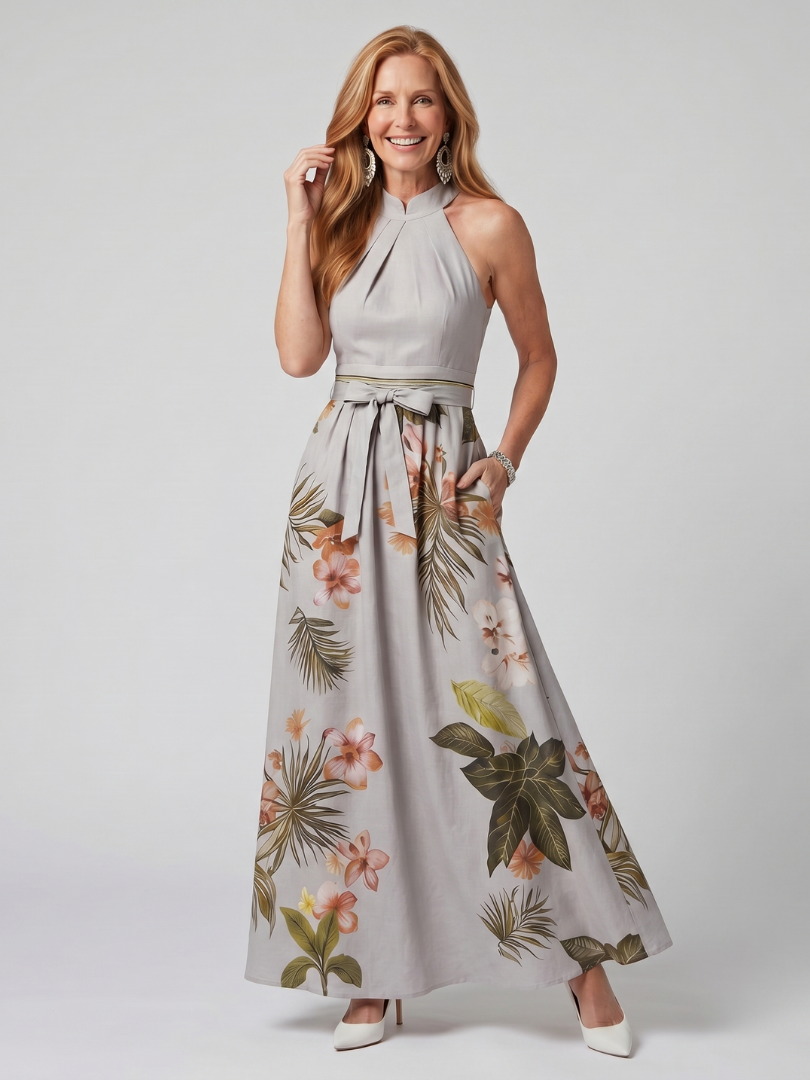 Imani | Halter Maxi with Botanical Panel