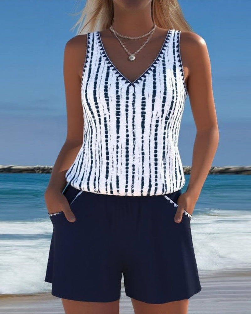 Naomi | Polyester-Elastane V-Neck Tankini Set