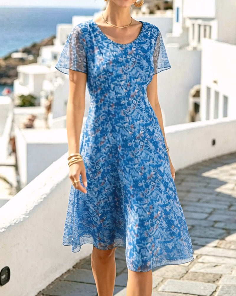Short Sleeve Floral A-Line Dress