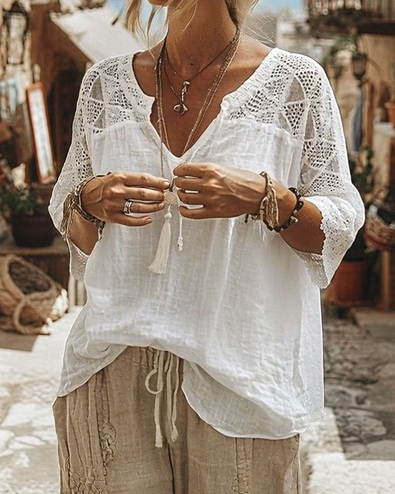Monica | Cotton Lace V-Neck Blouse