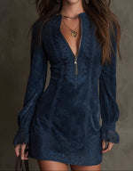 Lace-Trim Long-Sleeve Mini Dress