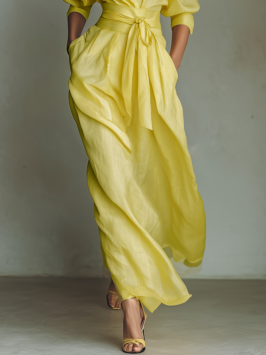 Elena | Cotton-Linen Maxi Shirt Dress