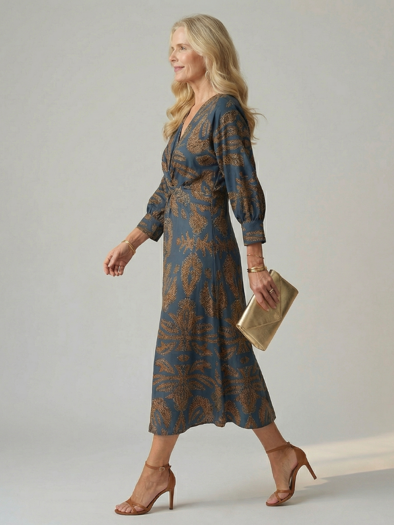 Long-Sleeve Wrap Midi Dress