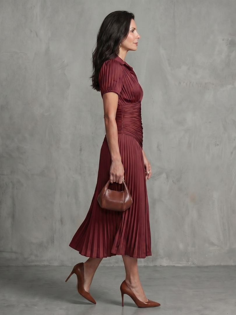 Striped Pleated-Waist Midi Dress