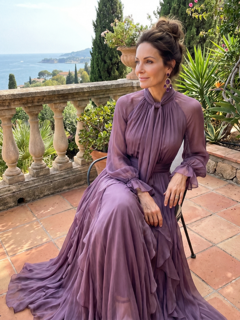 Tie Neck Tiered Ruffle Maxi Dress