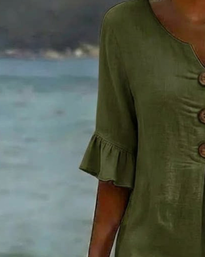 Button Dress with Ruffled Sleeves 100% Cotton