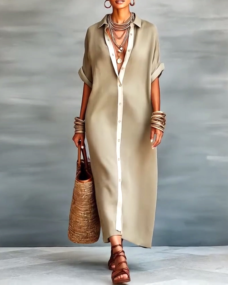 Elegant Shirt Dress with Lapel Draping