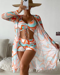 Monica | 3-Piece Printed Bikini Set with Long-Sleeve Cover-Up