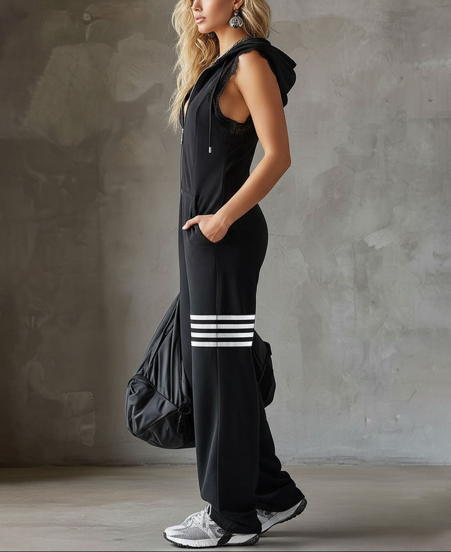 Giada - Retro Sports Tracksuit with Hood and Stripes