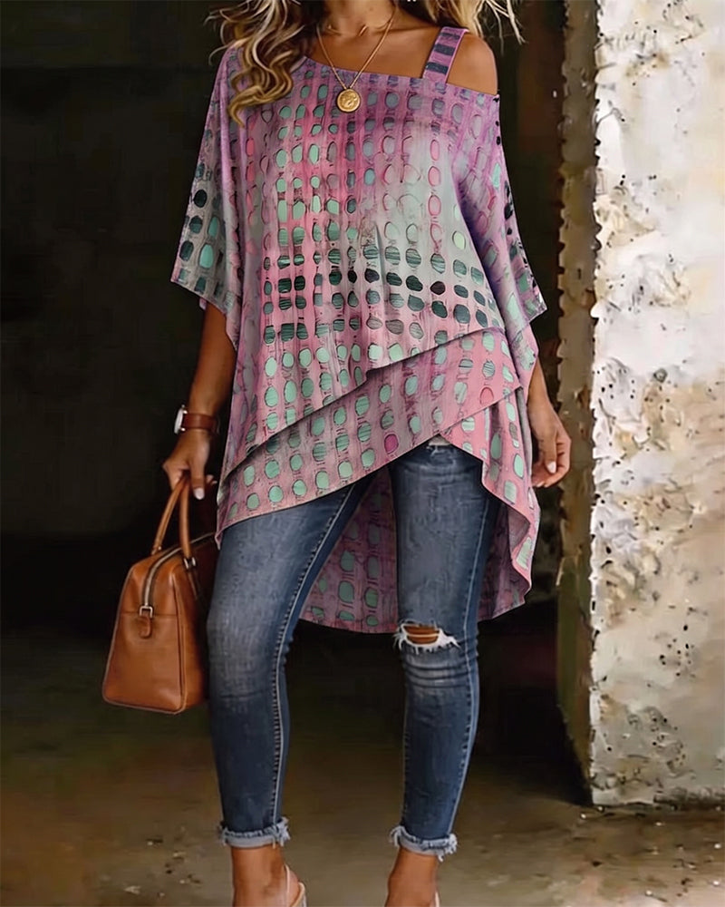 Evelyn | Cotton-Blend One-Shoulder Polka Dot Blouse