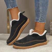 Women's Warm Faux Fur-Lined Slip-On Ankle Boots with Moccasin Stitching and Textured Rubber Sole – Cosy Casual Winter Walking Shoes for Comfortable Everyday Wear and Outdoor Outings