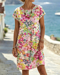 Round Neck Printed Colorful Dress