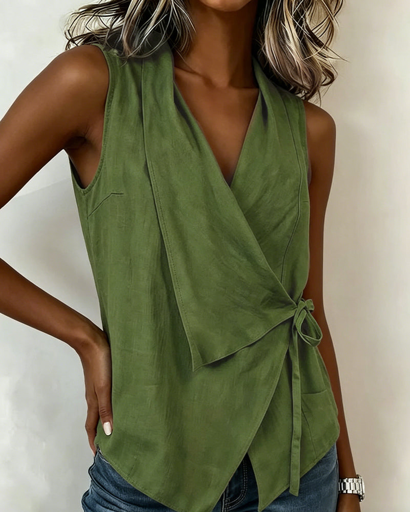 Harper | Cotton-Linen Tie-Front Tank
