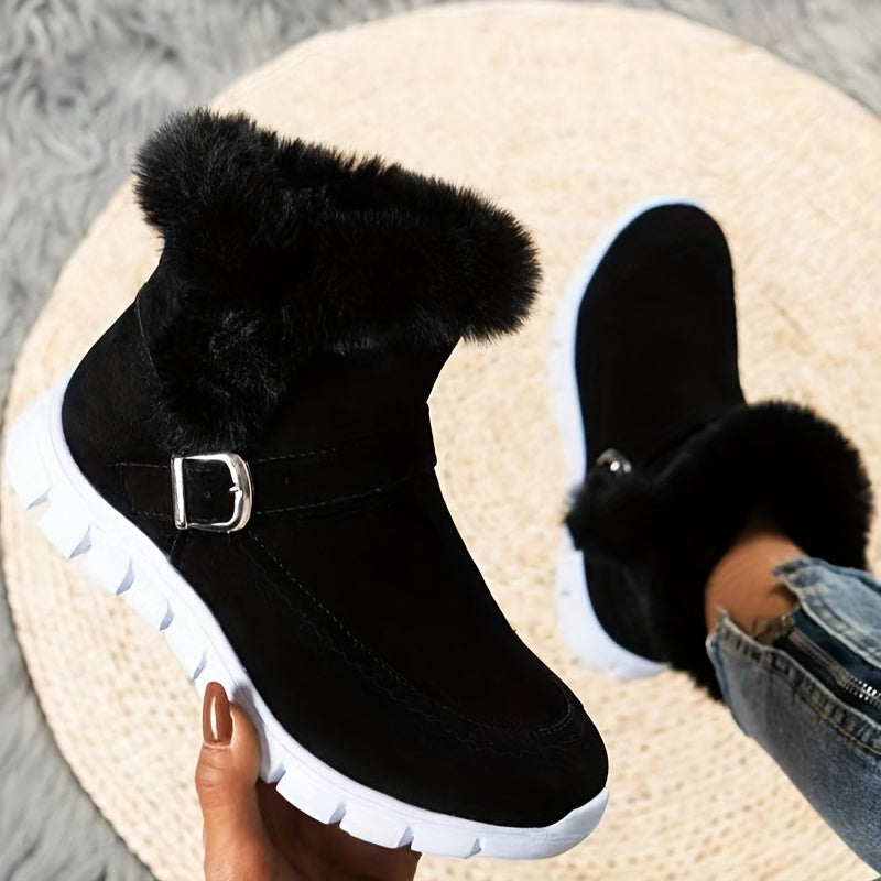 Womens Ankle Boots with Plush Lining and Side Closure, Textured Grip Sole
