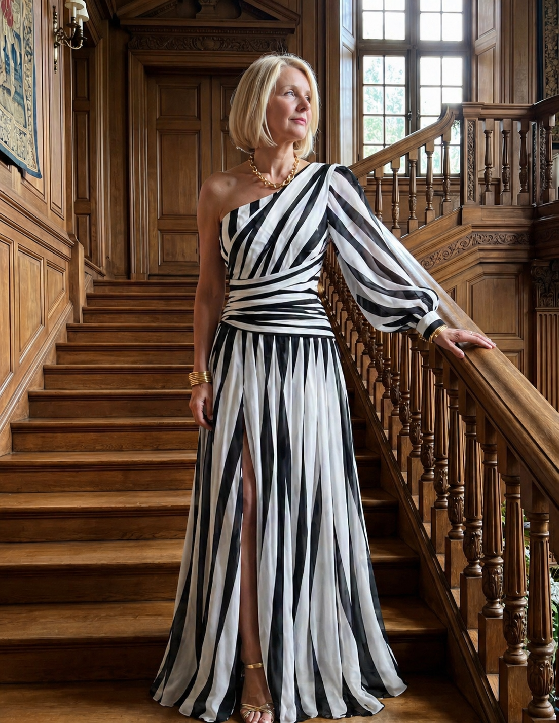 Hazel | One-Shoulder Striped Maxi Dress
