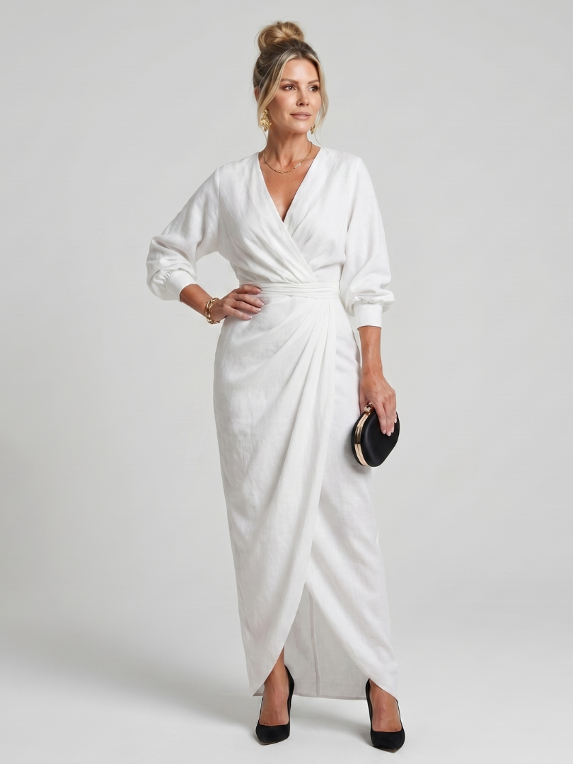 Monica | Long-Sleeve Wrap Midi Dress