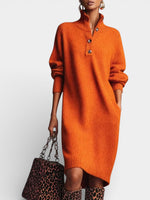 Button-Collar Midi Dress