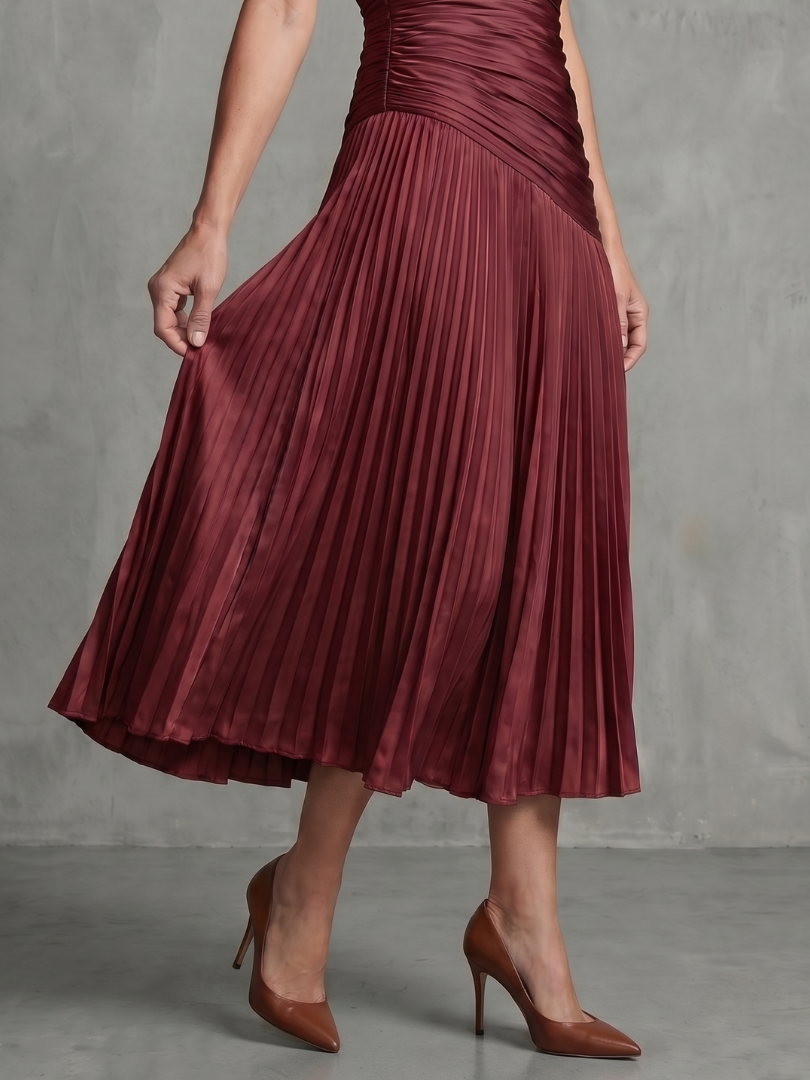 Striped Pleated-Waist Midi Dress