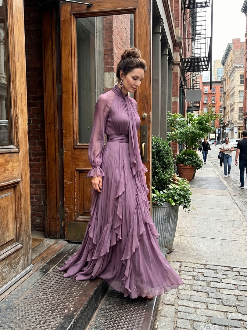 Tie Neck Tiered Ruffle Maxi Dress