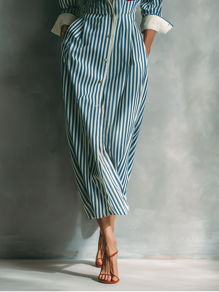 Imani | Cotton-Blend Striped Shirt Dress