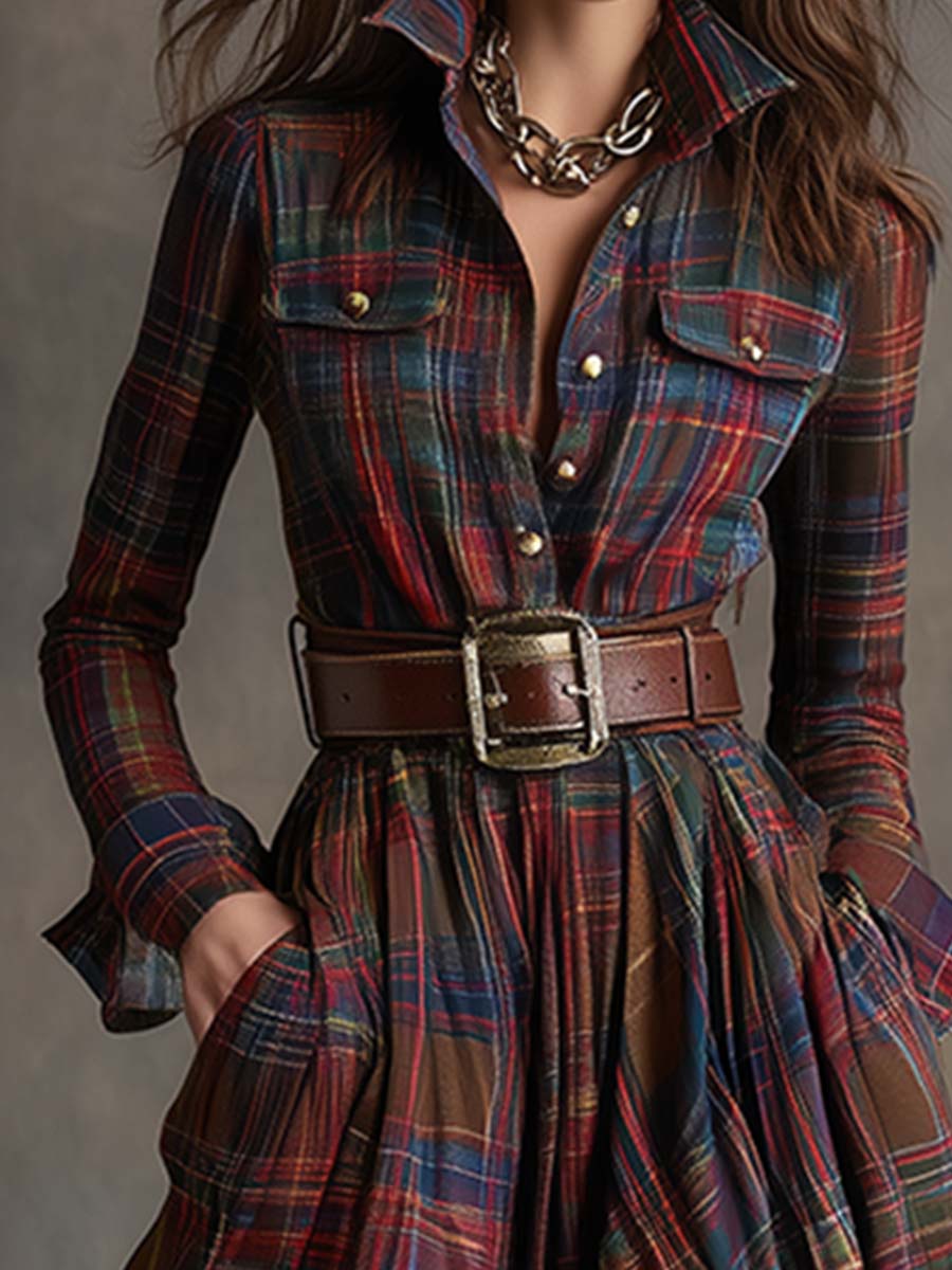 Plaid Button-Front Shirt Dress