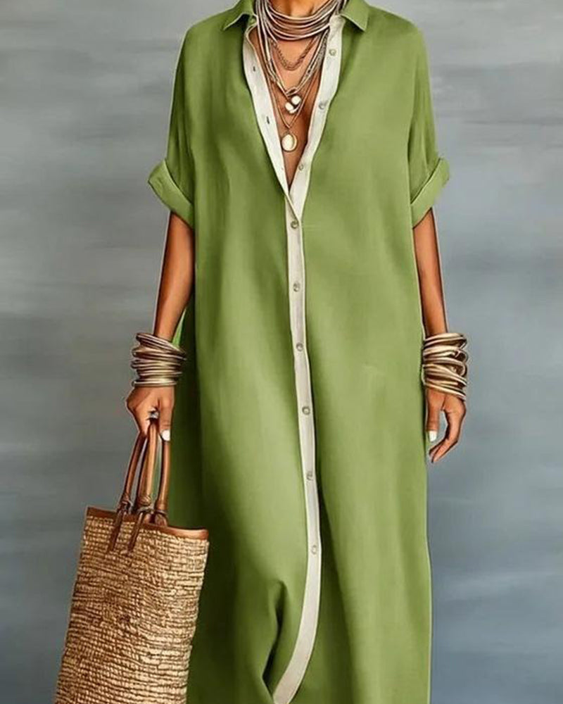 Elegant Shirt Dress with Lapel Draping