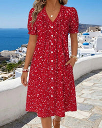 Floral Button-Down V-Neck Dress