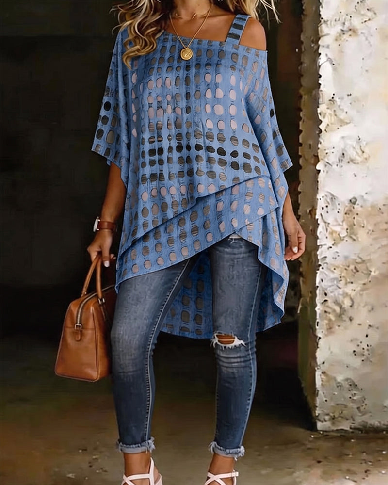 Evelyn | Cotton-Blend One-Shoulder Polka Dot Blouse