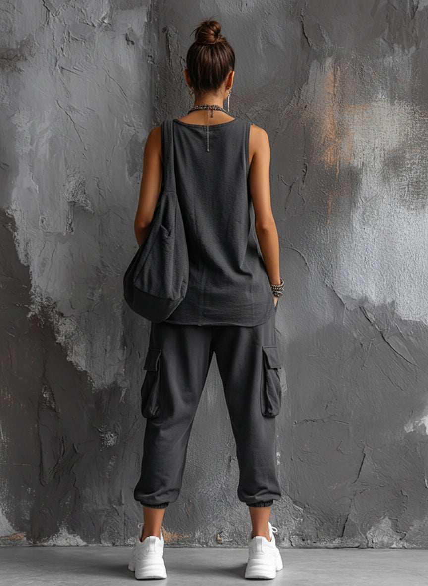 Maya | Sleeveless Top & Cargo Jogger Set, Cotton Blend