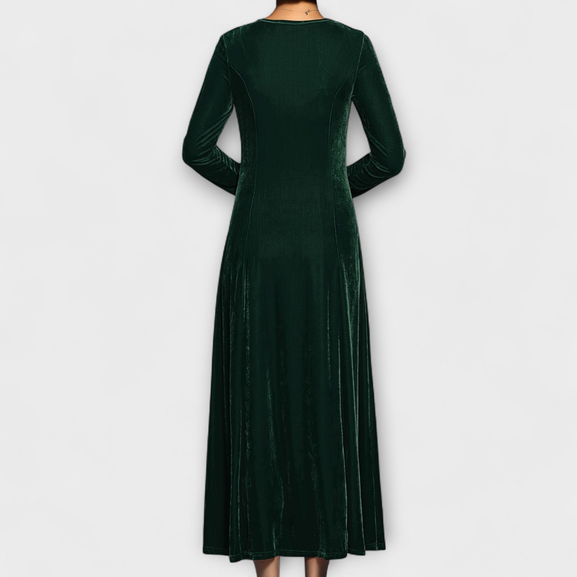 Velvet Long-Sleeve A-Line Dress
