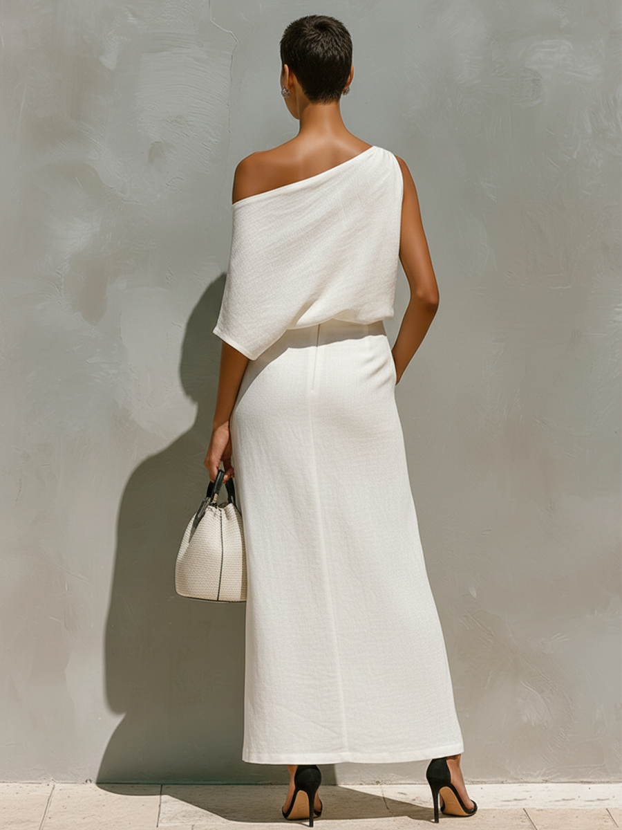 Aisha | Linen One-Shoulder Maxi Set