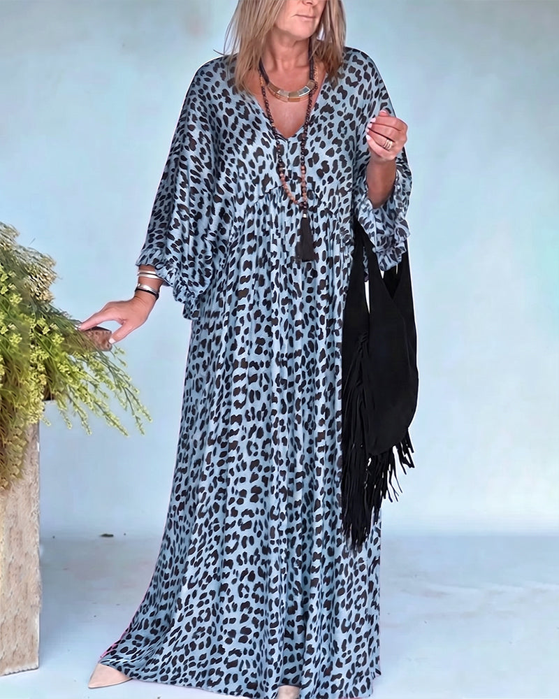 Leopard Print V-Neck Loose Casual Dress