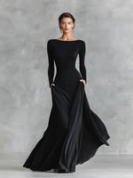 Ruched Boat-Neck Maxi Dress