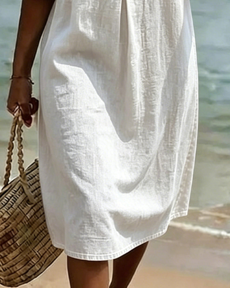 Lotus Leaf Dress with Denim Sleeves