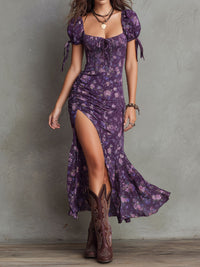 Wendy | Boho Floral Puff-Sleeve Midi Dress