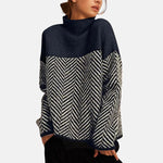 Herringbone Knit High-Collar Sweater