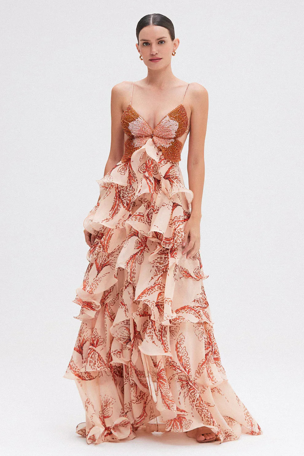 Maya | Ruffled Dress with Jewel Neckline