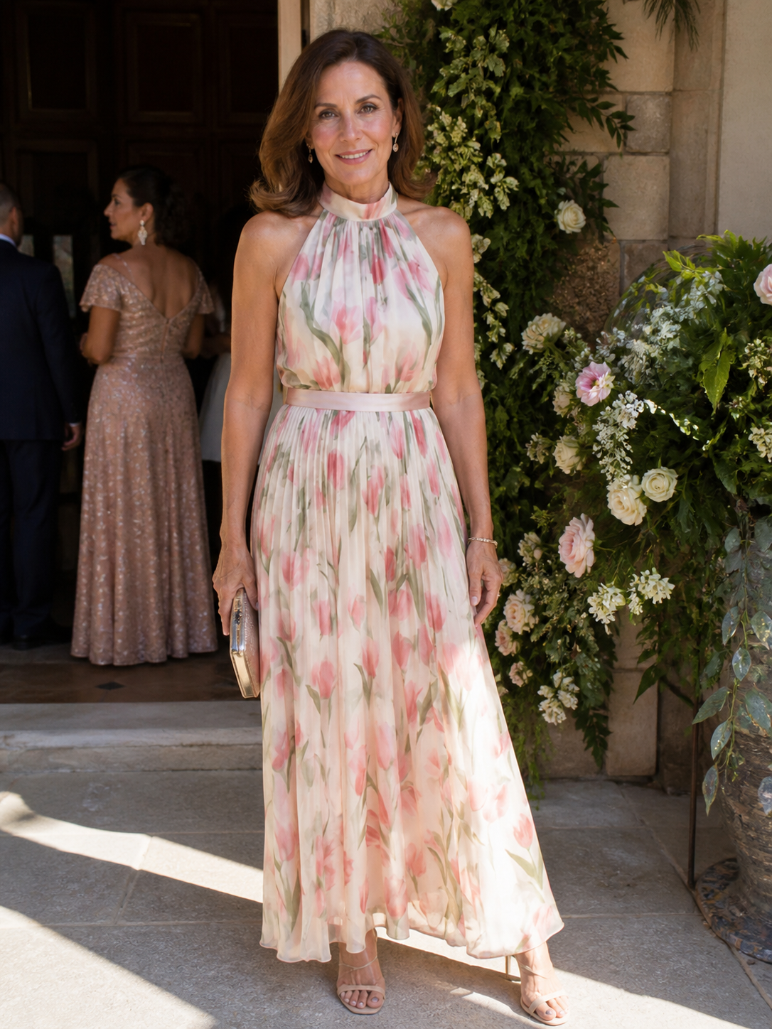 Floral Halter Belted Midi Dress
