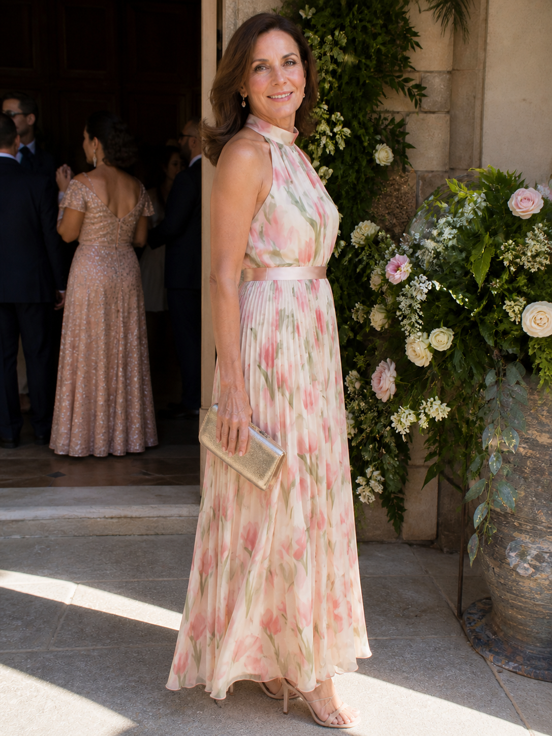 Floral Halter Belted Midi Dress