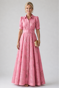 Collared Belted Floral Maxi Dress