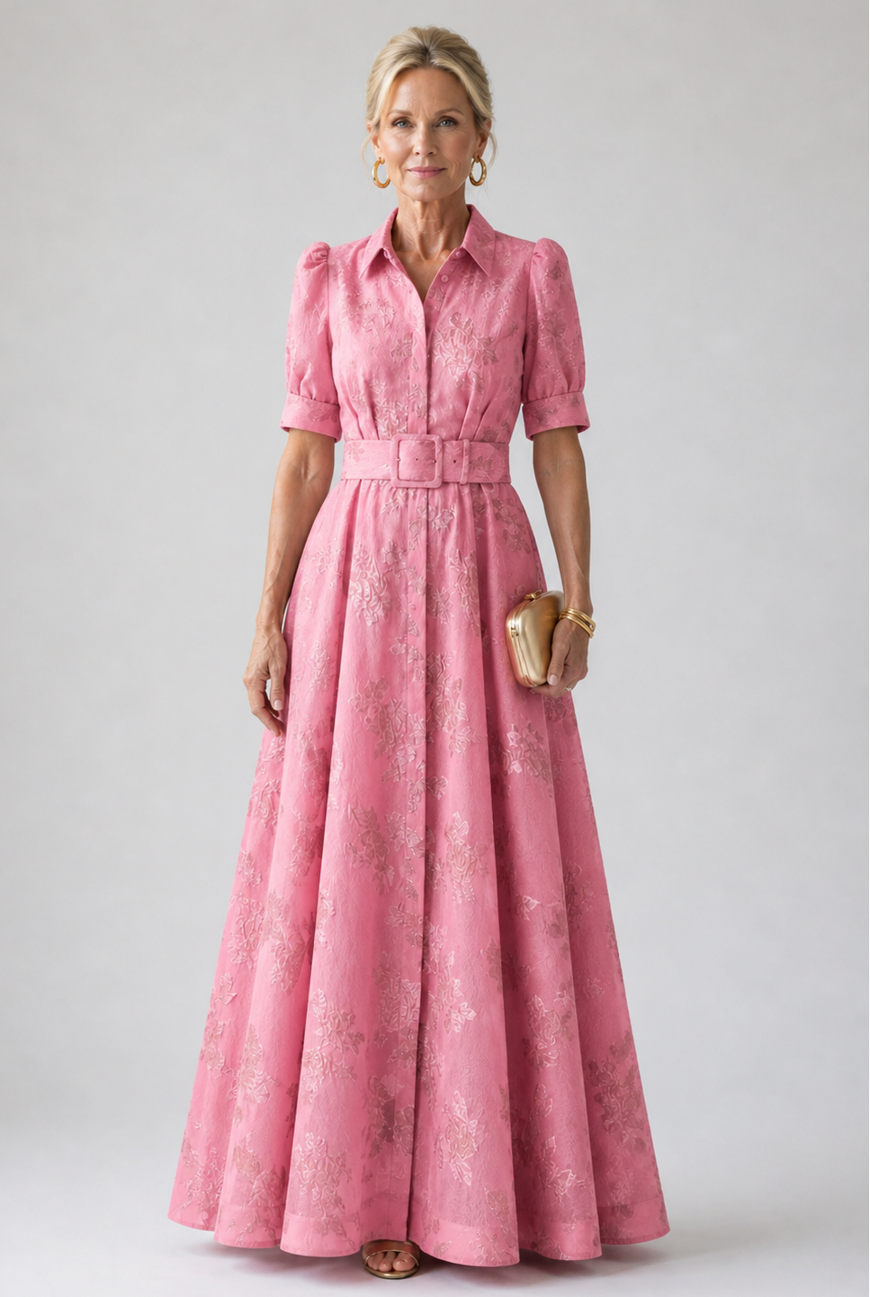 Collared Belted Floral Maxi Dress