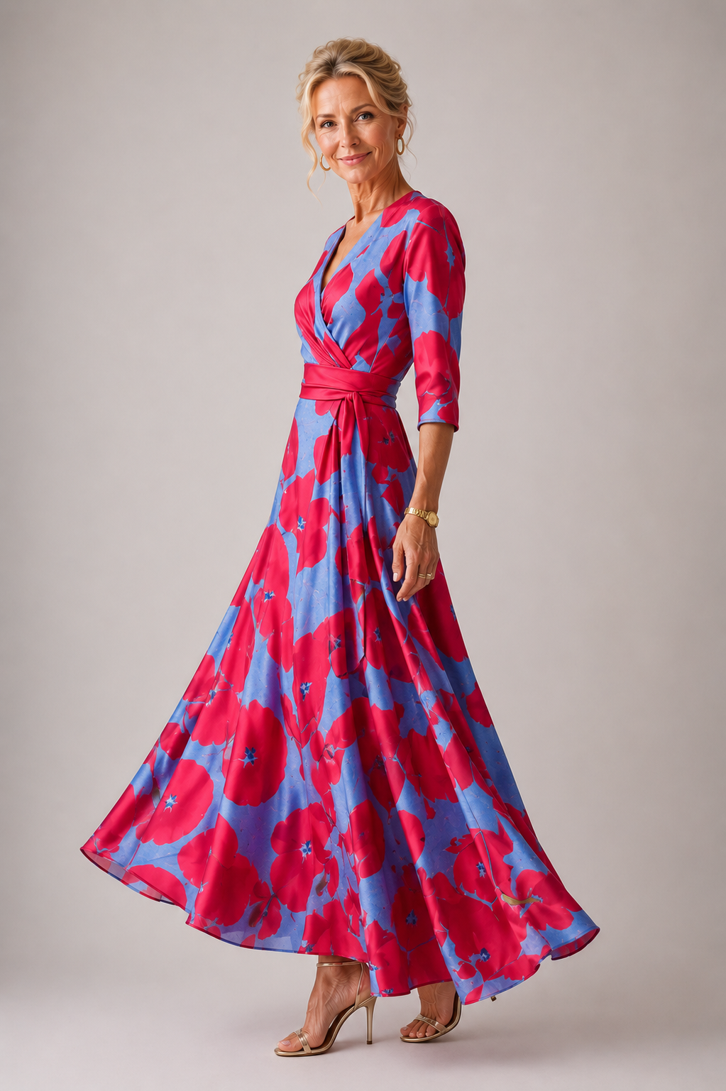 Relaxed V-Neck Three-Quarter Sleeve Dress