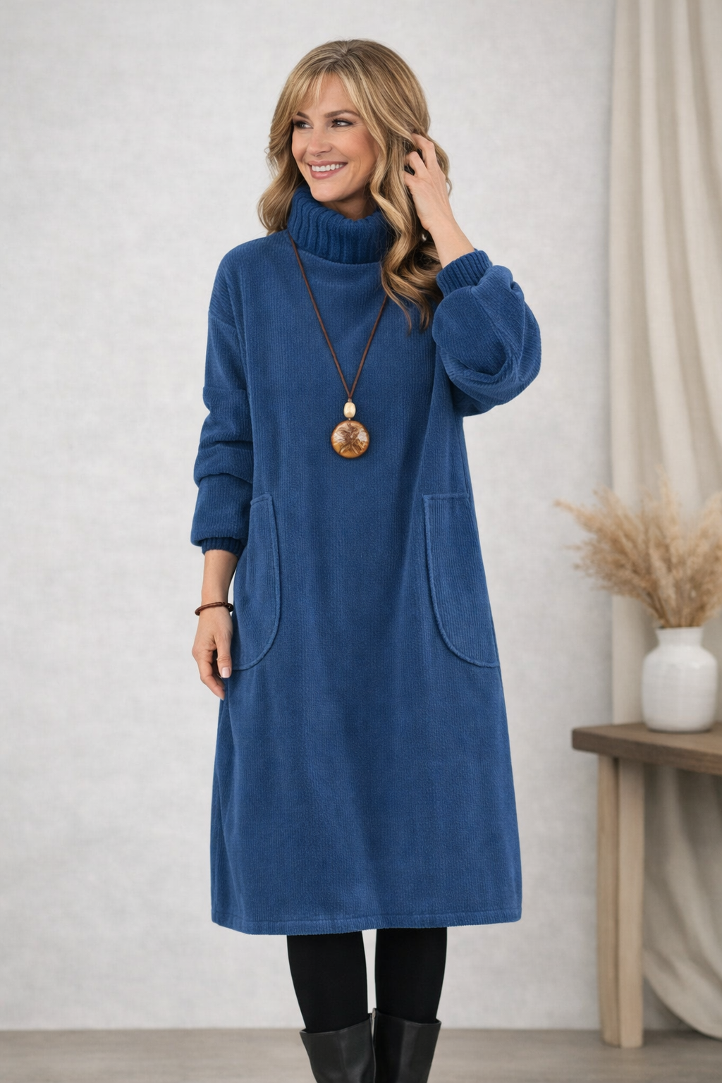 Relaxed Turtleneck Midi Dress