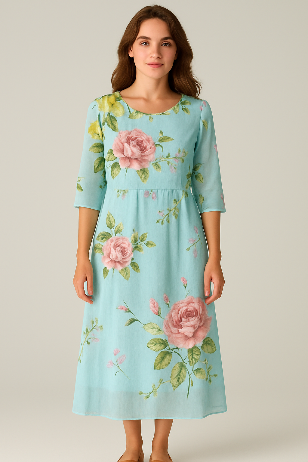 Ava | 3/4-Sleeve Floral Midi Dress